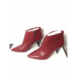 Vince Camuto Adriela Ankle Booties Red Leather Pointed Toe Cone Heel 8.5